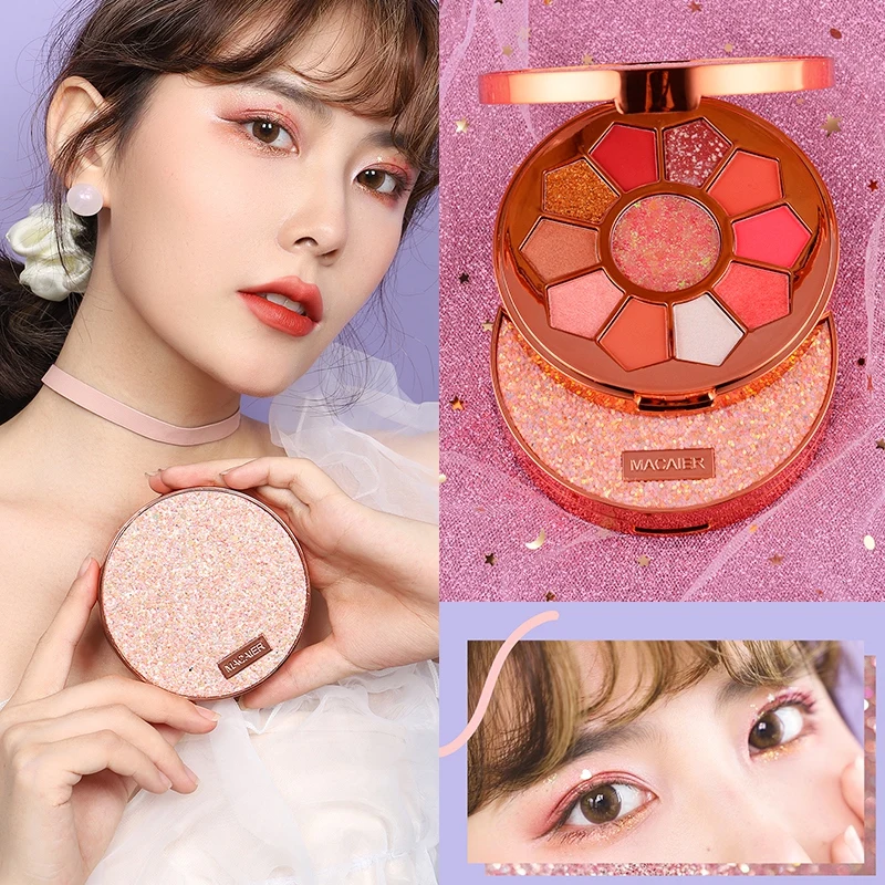 Палетка теней для глаз блестящие матовые тени с блестками естественный стойкий