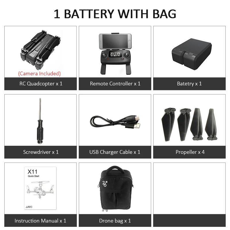 1 Battery with bag JJRC X11 5G wifi FPV с 2K камерой gps 20 минут время полета складной пульт дистанционного управления Дрон Квадрокоптер RTF - Цвет: 1 Battery with bag