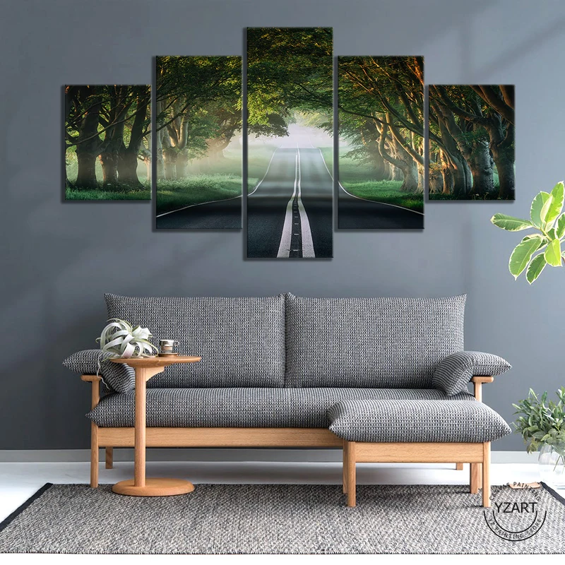 Тумана натуральный лес шоссе холст Картины Wall Art Для Декор в гостиную|Рисование и
