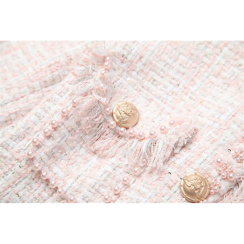 

2019 Fall Winter Luxury Pearls Beading Tweed Woolen Jackets and Skirt Suit Set Elegant Lady Party Outfit Women 2Pcs Clothing Set