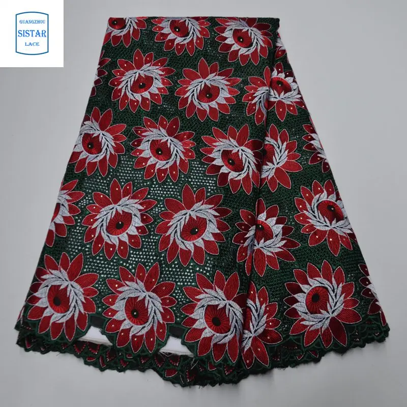 100% хлопок небесно-голубой швейцарский вуаль кружево в Швейцарии с камнями