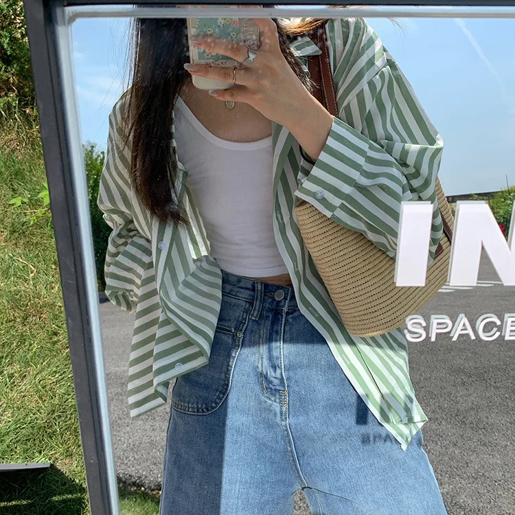 

Loose striped ins retro shirt