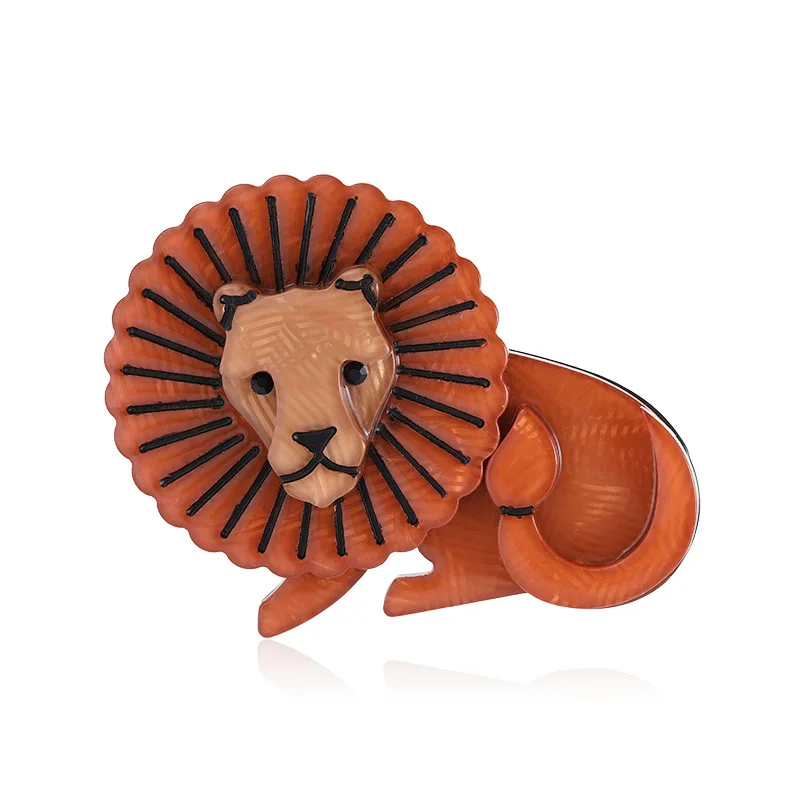 Blucome Cartoon Brown Lion Shape Brooch Corsage For Child Men Cool Handmade Animal Brooches Collection Lapel Pin Badge Jewelry - Окраска металла: Brown Yellow