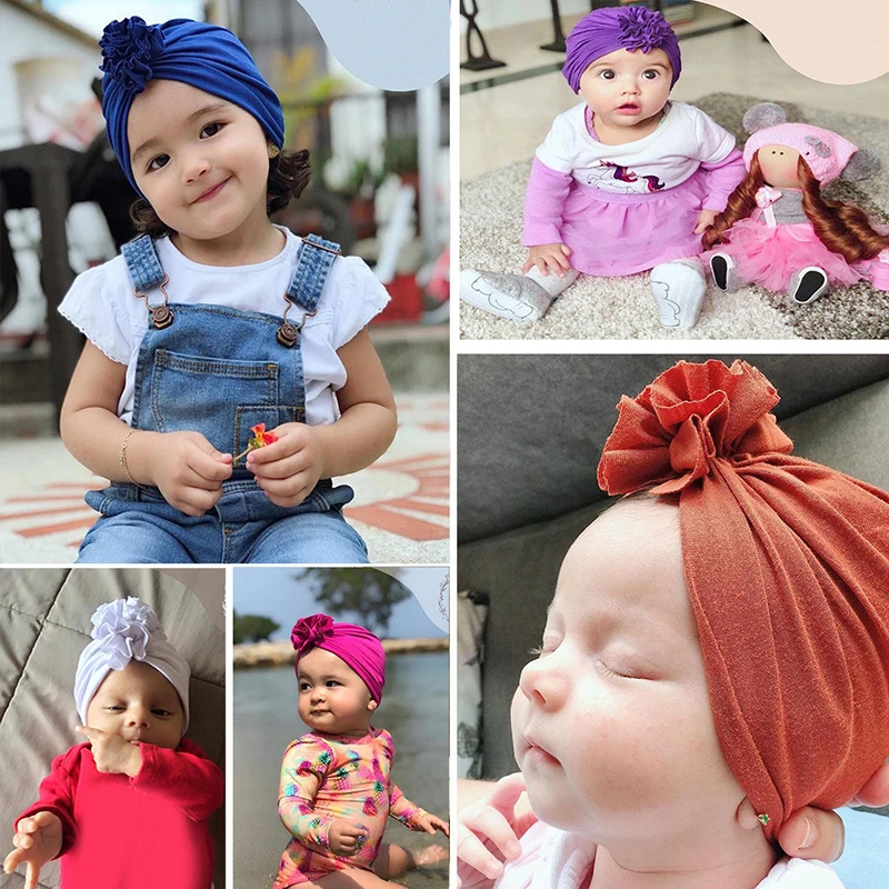 Милая Детская плиссированная шляпа с цветочным узором тюрбан из хлопка шапка для