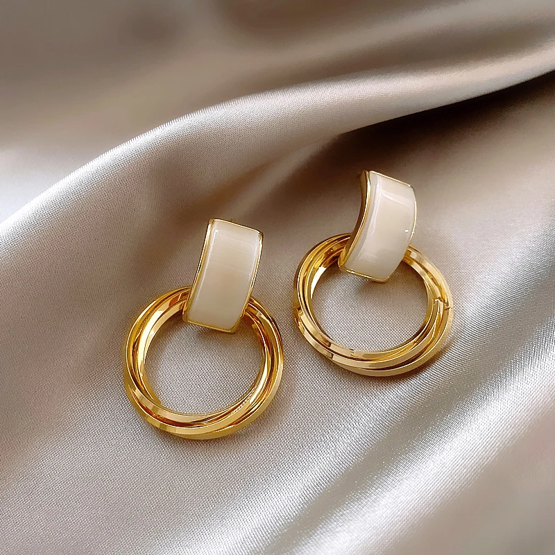

Retro Opal Circle Pendant Dangle Earrings Fashion Party Luxury Accessories Sexy Korean Girl‘s Jewelry for Woman