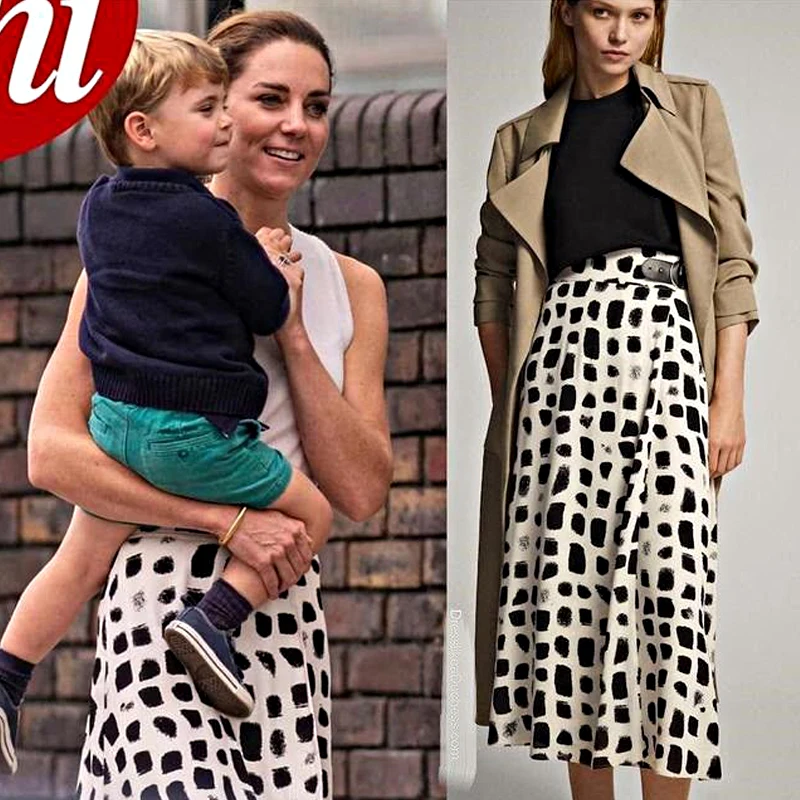 Kate Middleton New Women Suit Summer High Quality Retro Black Knitted Top + Leopard Print Skirt Party Casual Office Fashion Set