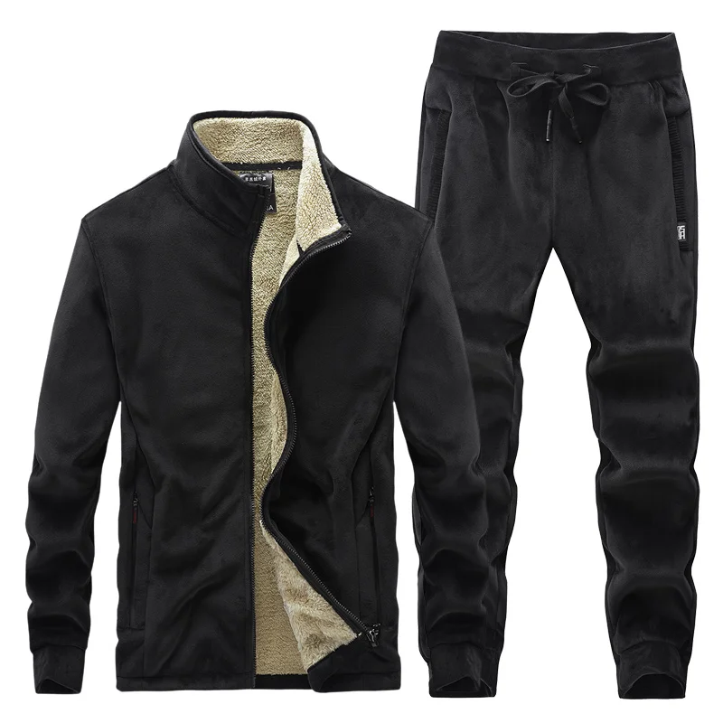 

Мужской спортивный костюм с флисовой подкладкой, темно-синий спортивный костюм из толстовки с подкладкой и брюк, теплая верхняя одежда с ка...