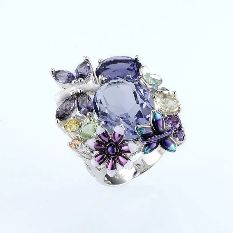 

Fashion Design Elegant Butterfly Flower Rings for Women Handmade Enamel Crystal Luxury Wedding Banquet Finger Ring Jewelry