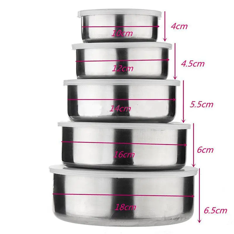 

5pcs Stainless Steel Mixing Food Storage Bowls Lid Nesting Metal Container