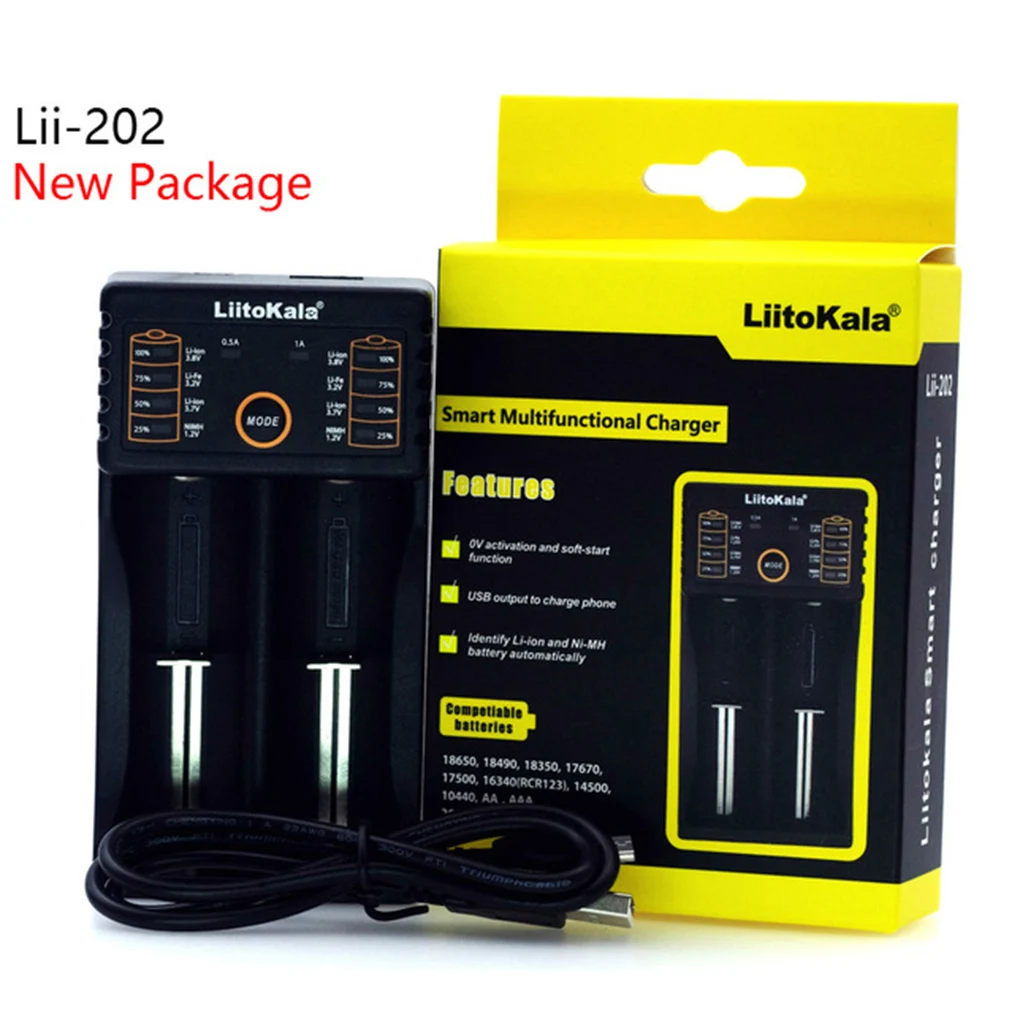 Совершенно новое зарядное устройство Liitokala Lii-202 18650 26650 16340 14500 5 в 2 А умное для