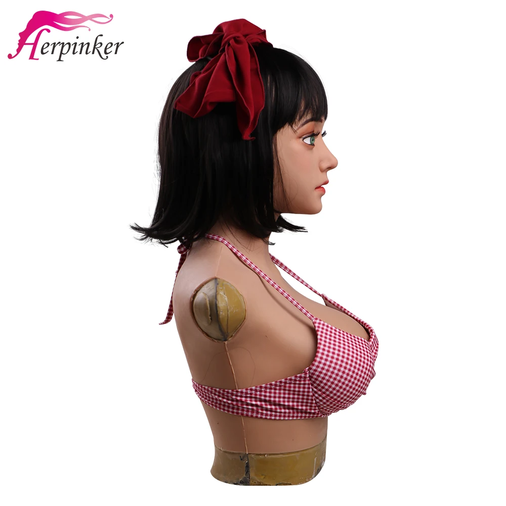 Женская маска на всю голову с нагрудной грудью форма E cup Christine для кроссдрессеров