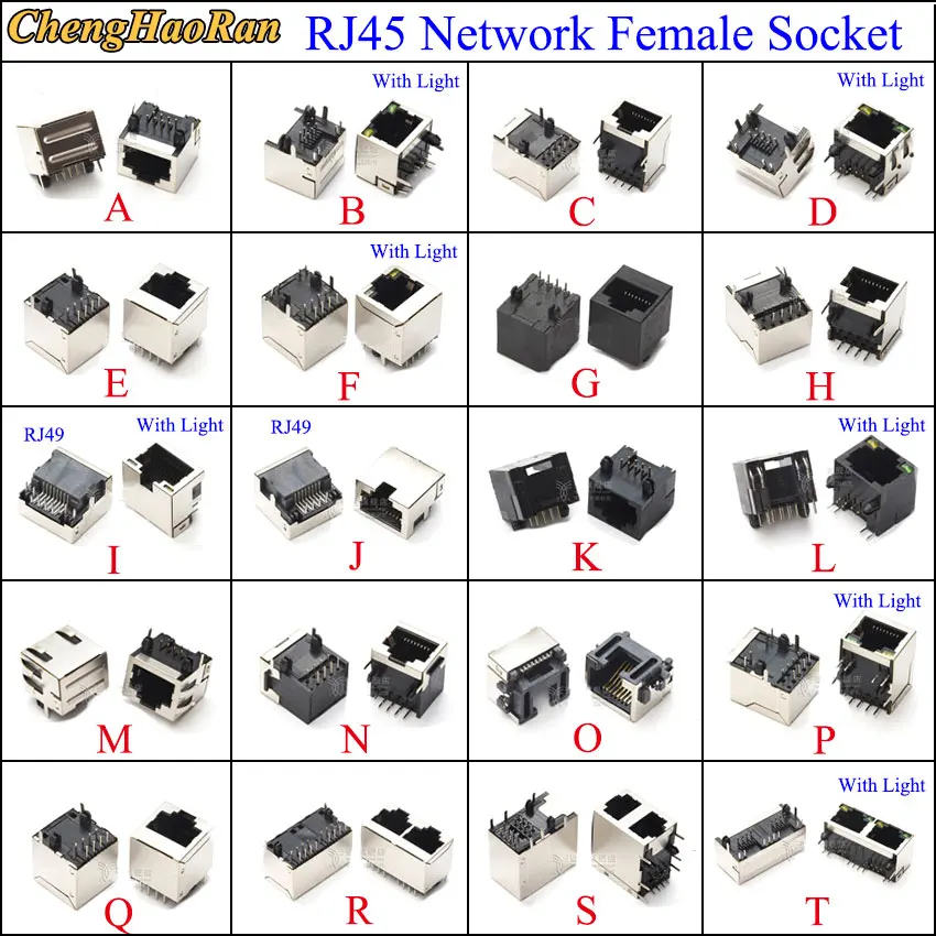 

ChengHaoRan 1pcs RJ45 Network Ethernet Female Socket 8P8C 10P8C With Light SMD/SMT/horizontal/vertical jack connector