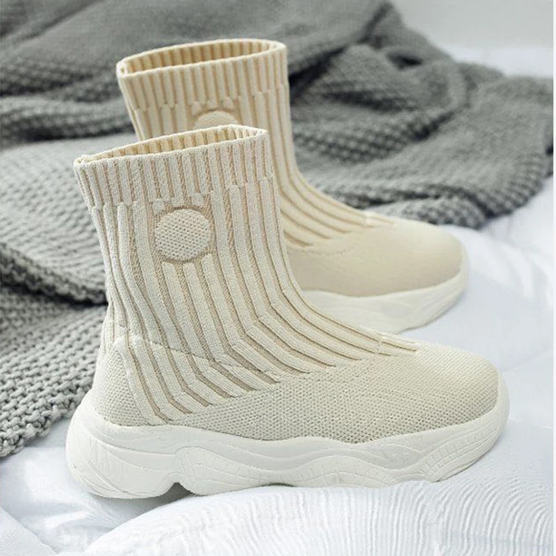 

2020 spring new children's sports shoes knitted stretch girls socks shoes high top baby shoes boys shoes