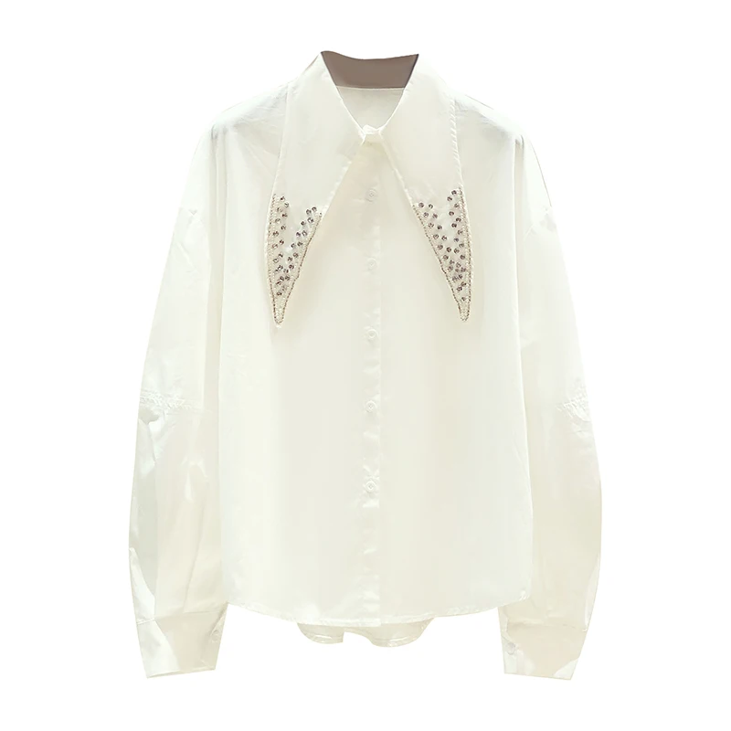 Женская рубашка с длинным рукавом белая свободная универсальная простая блузка