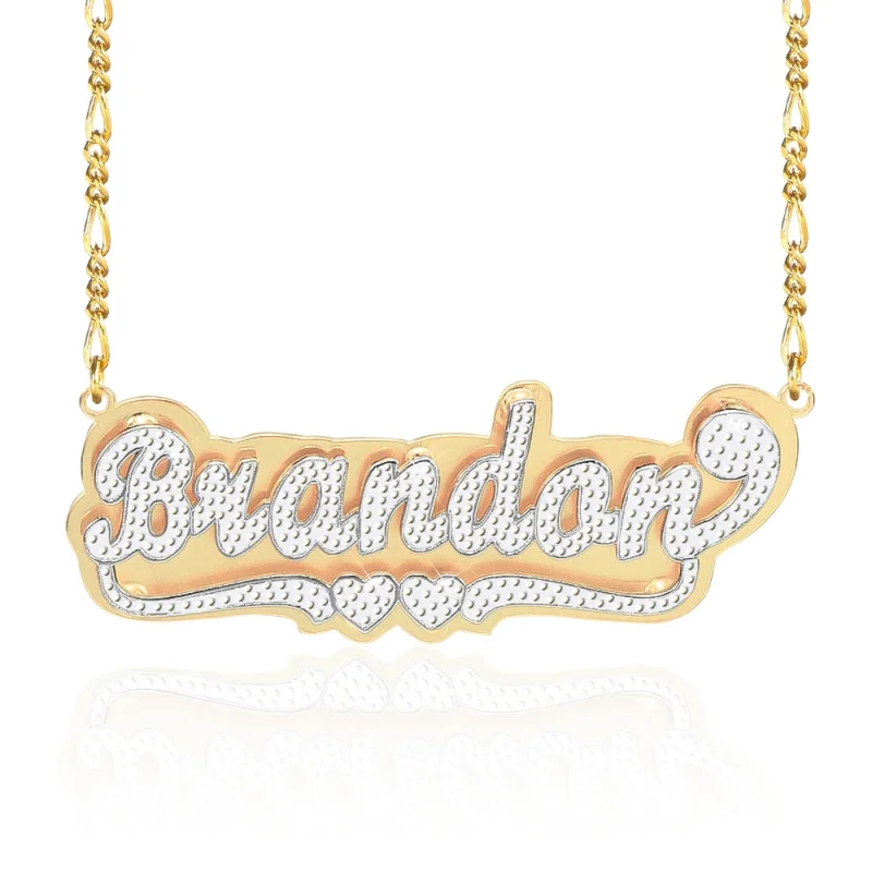 

Customized Double Layer Two Tone Name Necklace With Two Heart Pendant Personalized 3D Name Necklace For Men Women Jewelry Gift