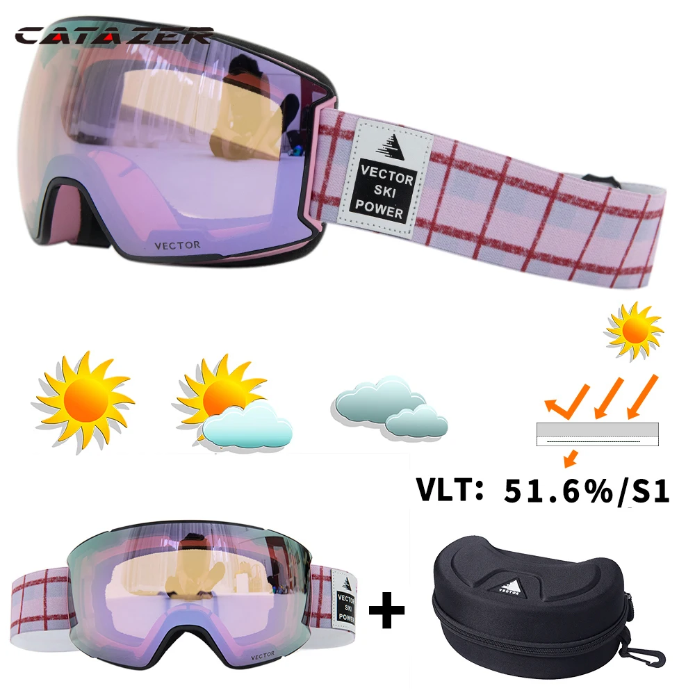 

Catazer Ski Goggles Small Purple Lens Snow Glasses Women UV400 Anti-fog Coatings Snowmobile Snowboard Women Outdoor Adult Men