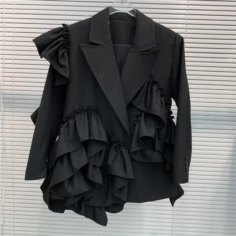 

irregular Fashionable design, stitching, laminated ruffle, suit coat, elegant temperament, early spring 2021
