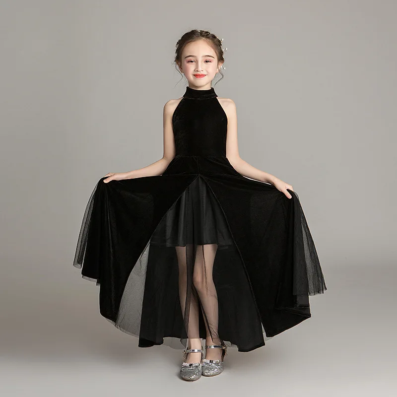 

Evening Dress Girls Black Vevelt Christmas Communion Dress Girl 2021 New Children Graduation Dress Teen Wedding Bridesmaid Robe