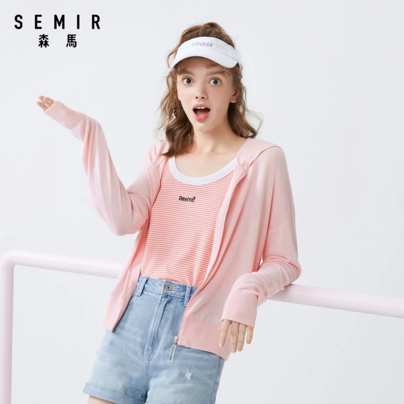 Женский свободный кардиган SEMIR вязаный эластичный свободного покроя с капюшоном