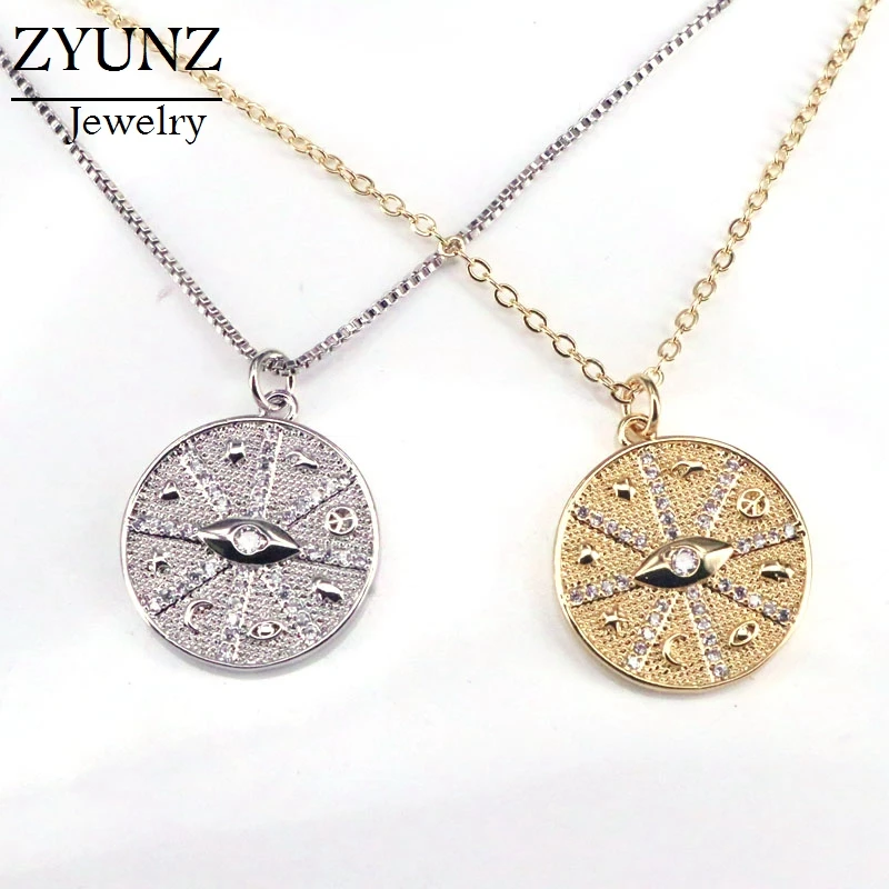 

4 шт., циркониевый глаз круглой формы, модные ювелирные изделия, золотой серебряный цвет, мужские и женские подвески, ожерелье