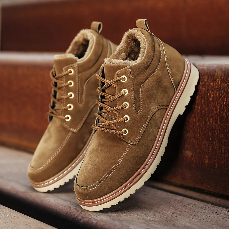 Мужские зимние ботильоны из натуральной кожи теплые рабочие ботинки на меху в