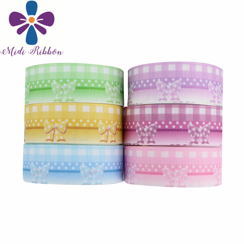 

16mm-75mm Macaron Color Bowknots Printed Grosgrain/Foe Ribbon DIY Hair Bands Party Decor 50yards/roll