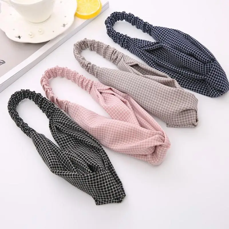 

New fashion Women Spring And Summer Plaid Hair Band Turban Hairpin Hair Band Fresh Headgear