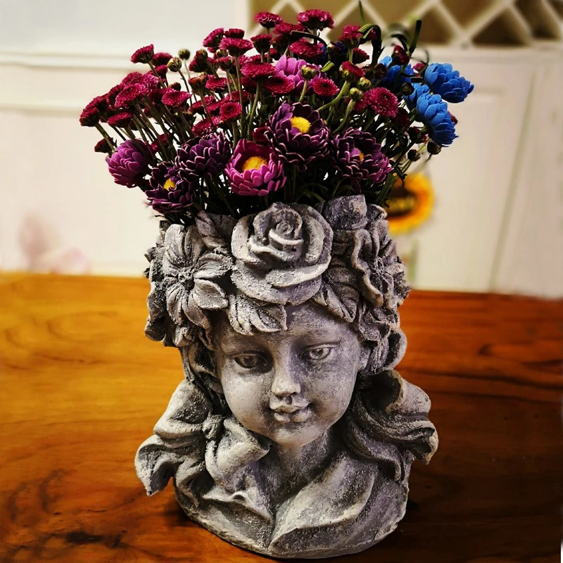 

5 STYLE GARDEN CUTE ANGEL HEAD VASE CRAFTS FIGURINES MINIATURES POT FLOWER CUPID GODDESS DECORATION FLOWER RESIN GIRL