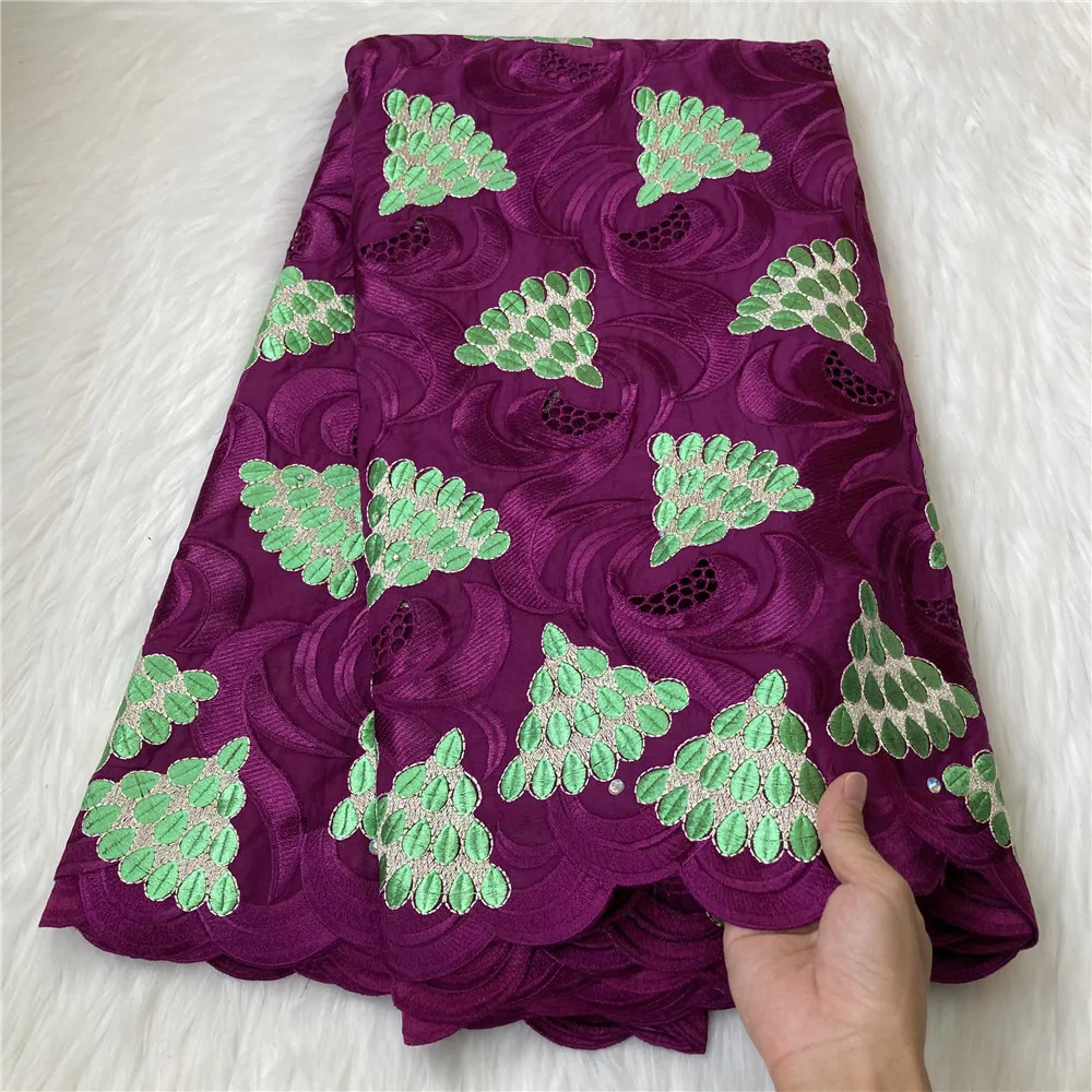 

Purple LACE African Dry Lace Fabric With Stones 5Yards Garment Materials Swiss Voile Lace In Switzerland For Nigerian Man Sewing