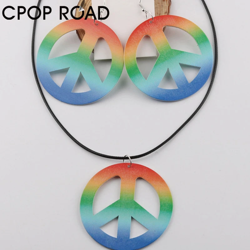 Cpop Peace радужные деревянные серьги для женщин и девушек легкий круг семейный набор