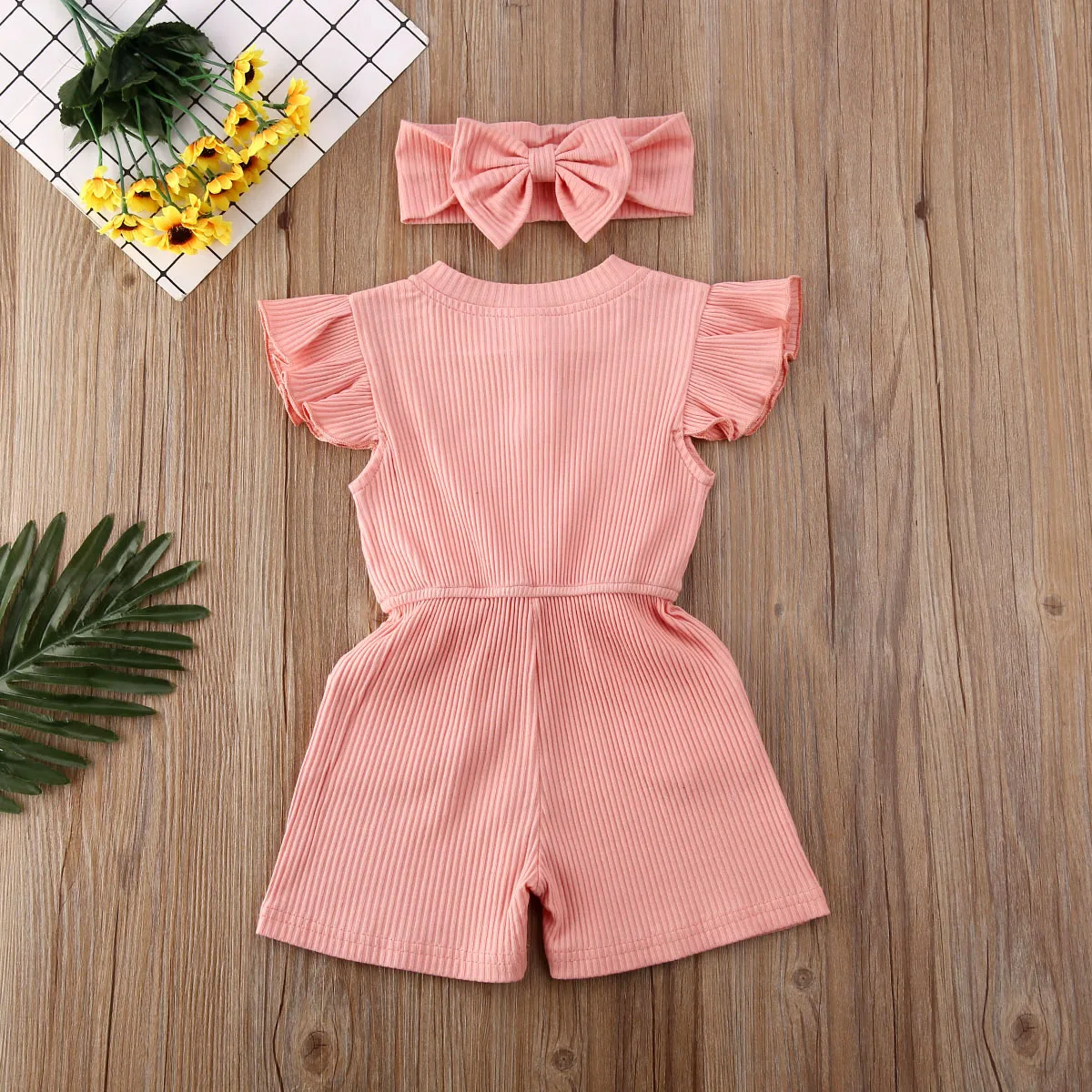 2 шт. детский трикотажный комбинезон с бантом и рукавами мушами|Ромперы| |