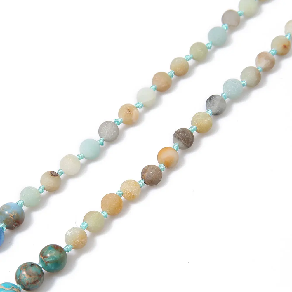 Матовый Амазонит & Emperor Stone 108 Mala Beads ожерелье с узелками Men Women Yoga Bless Jewelry головой