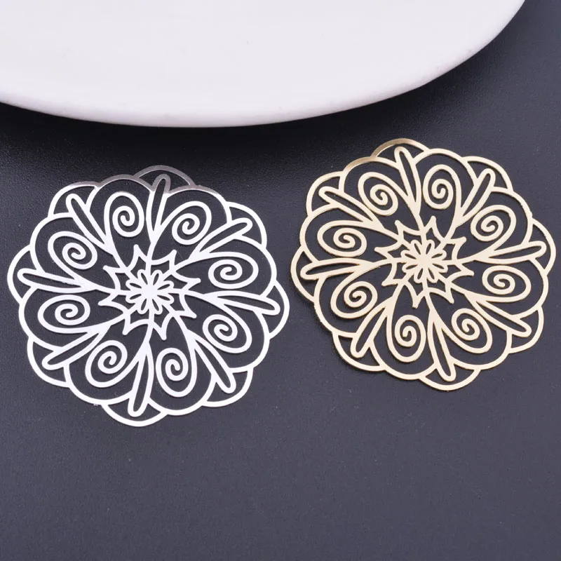 

6pcs 39mm Light gold Color Laser cutting Flower Charms Brass Jewelry Finding supplier