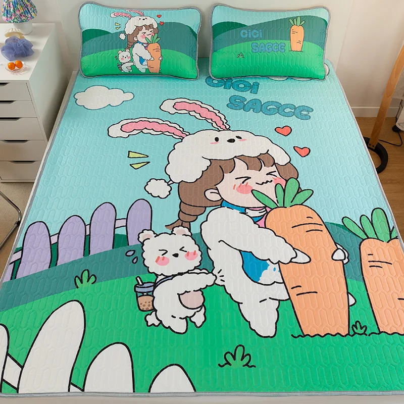 

Латексный коврик для кровати, летний стеганый моющийся коврик для сна с наволочкой, домашний нескользящий коврик с забавным мультяшным при...