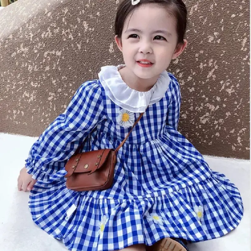 

Girl Dress Kids Baby Clothes 2021 Blue Spring Summer Toddler Outwear School Beach Party Uniform Dresses Cotton Children Clothing
