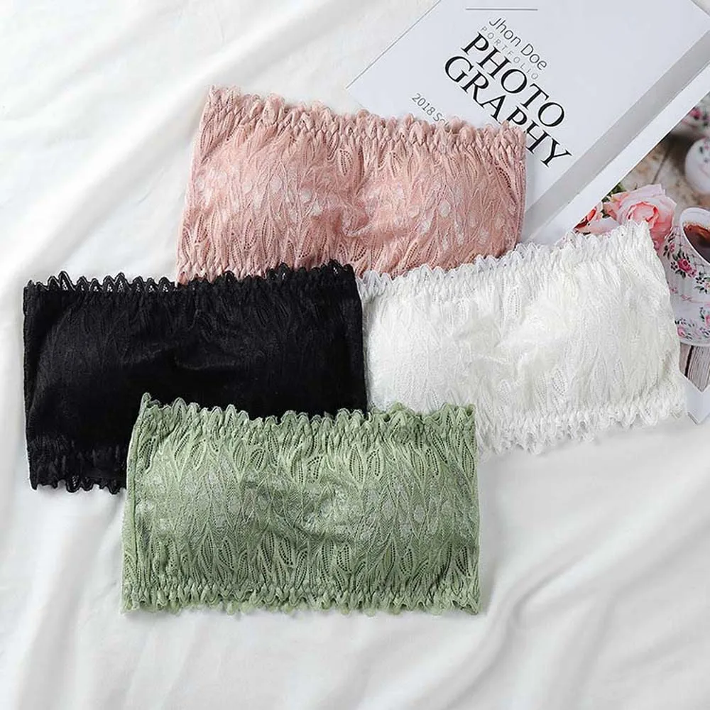 

Summer Thin Sexy Lace One Line Wrapped Bra Back Without Steel Ring Detachable Cup Tube Tops With Transparent Shoulder Strap