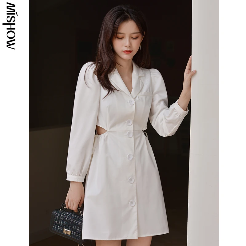 Платье женское осеннее однотонное с длинным рукавом MX20C1073|Женские платья| |