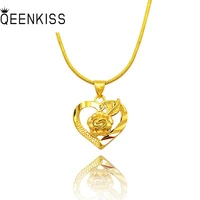 qeenkiss nc547 fine jewelry wholesale fashion woman girl birthday wedding gift vintage heart flower 24kt gold pendant necklaces
