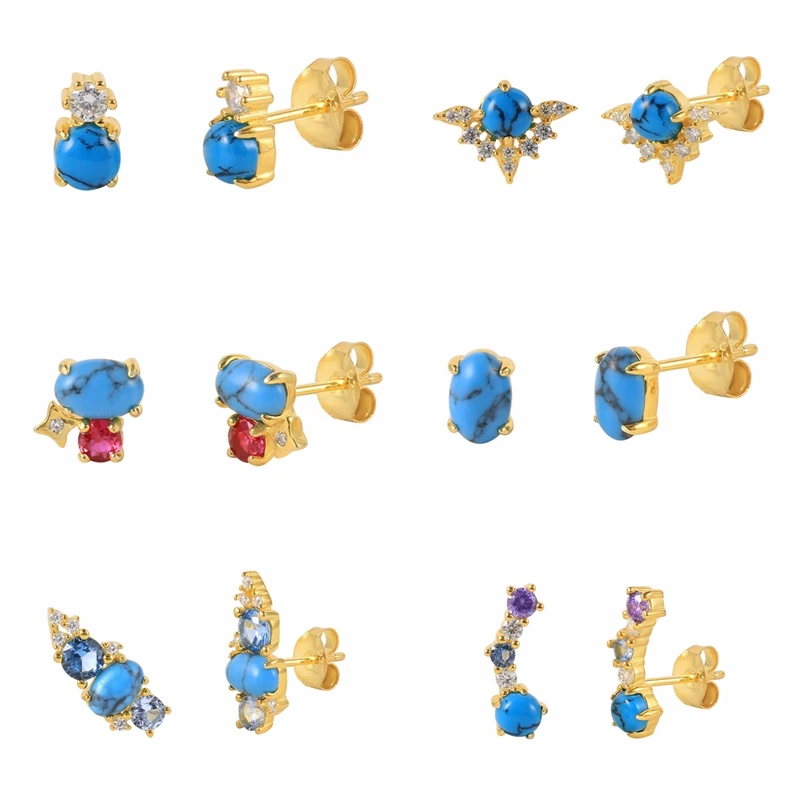 

CANNER Luxury Turquoise Earrings For Women 2021 925 Sterling Silver 18K Gold Plated Mini Cartilage Piercing boucle oreille femme