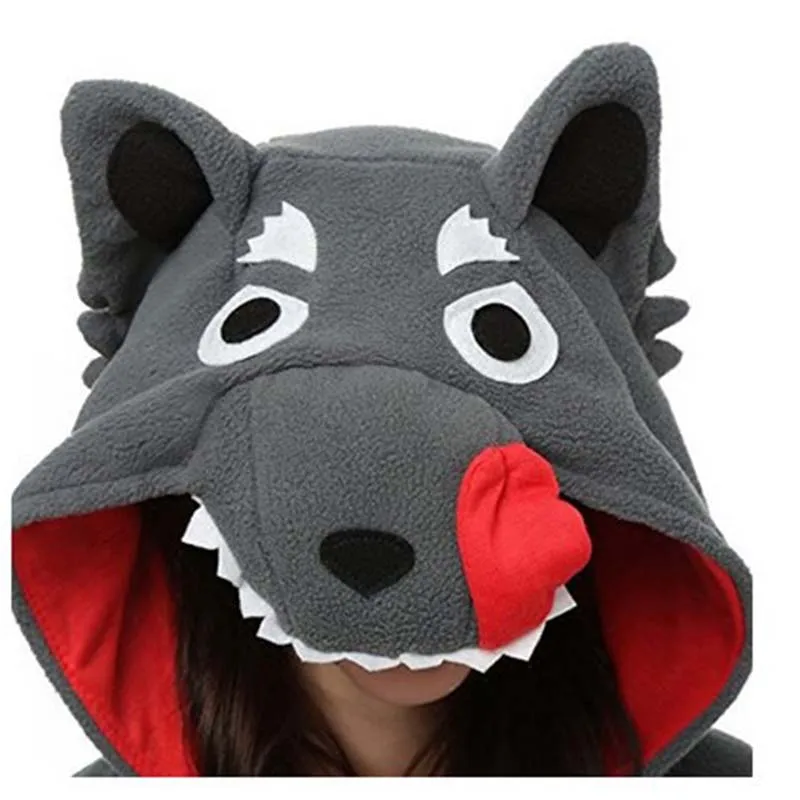 Женские пижамы кигуруми с волком комбинезоны животными для взрослых флисовые