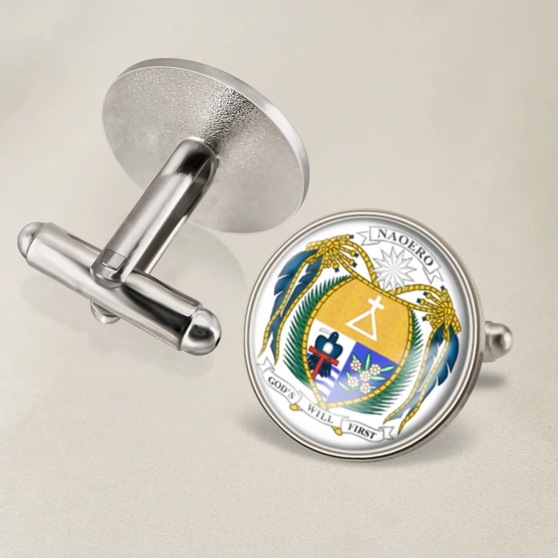 Запонки герб Науру с флагом карты и государственной эмблемой | Украшения