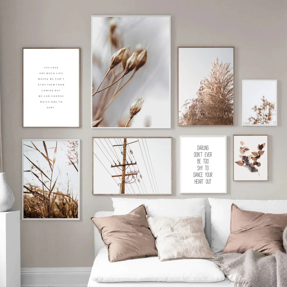 

Wall Art Canvas Painting Beige Reed Dried Flower Plants Nordic Posters and Prints Landscape Murals Living Room Decoration