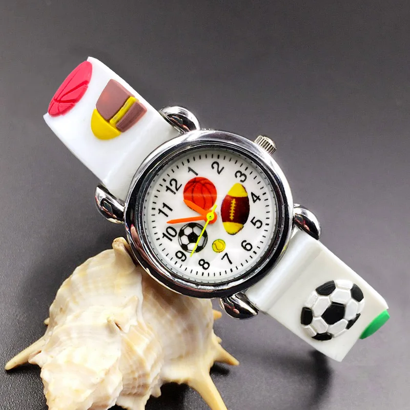 

Children's Cute Cartoon Football Style Student Boy Girl Kids 3D Silicone Strap Quartz Wrist Watches E05