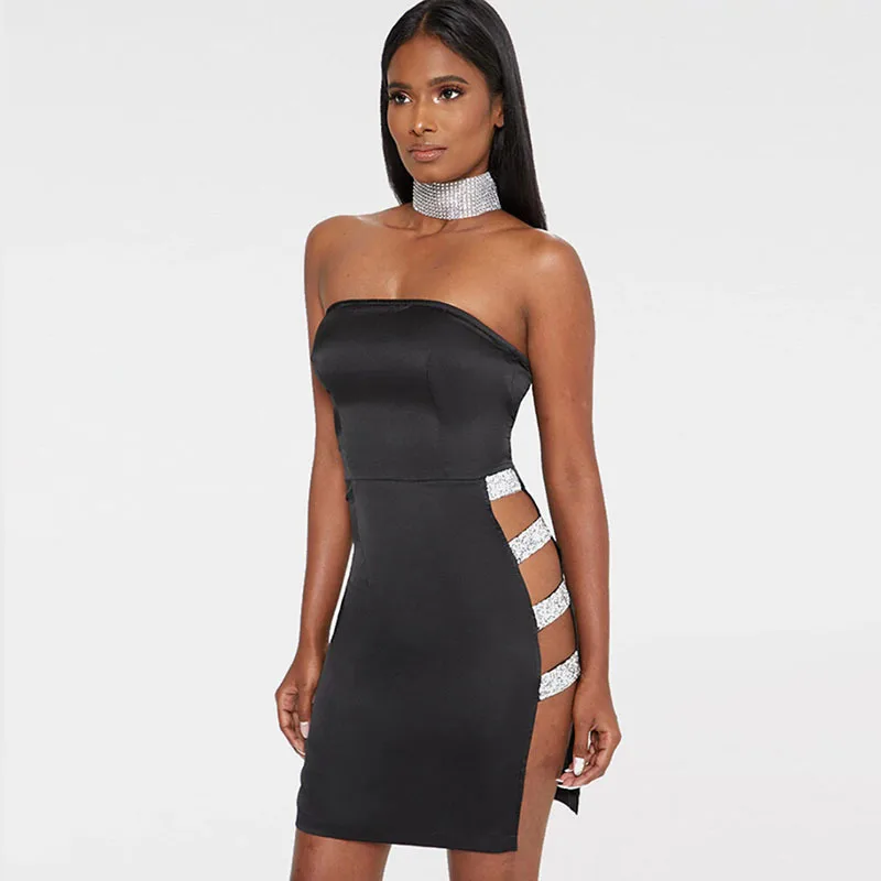 

Women's Dress Wild Girl Women's Sexy Sequins Side Slit Bra Dress