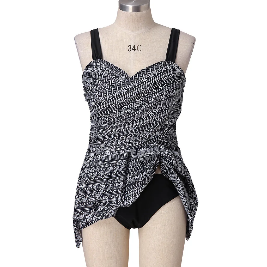 2020 Summer New Women Sexy Vintage Print Ethnic Style Tankini Set Two Piece Swimsuit Plus Size D2#2 | Женская одежда