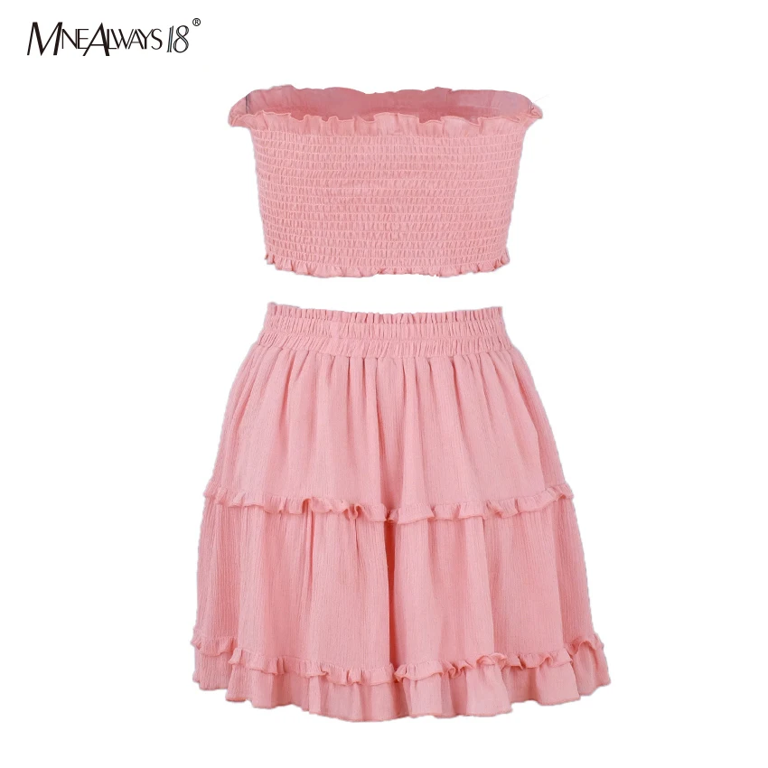 Mnealways18 розовый комплект из 2 предметов без бретелек летняя юбка с высокой талией и