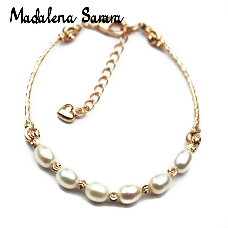 

MADALENA SARARA 6-7mm Genuine Freshwater Pearl Bracelet Rice Shape Natural White Pink Pearl Bracelet Jewelry Making Fast Deal