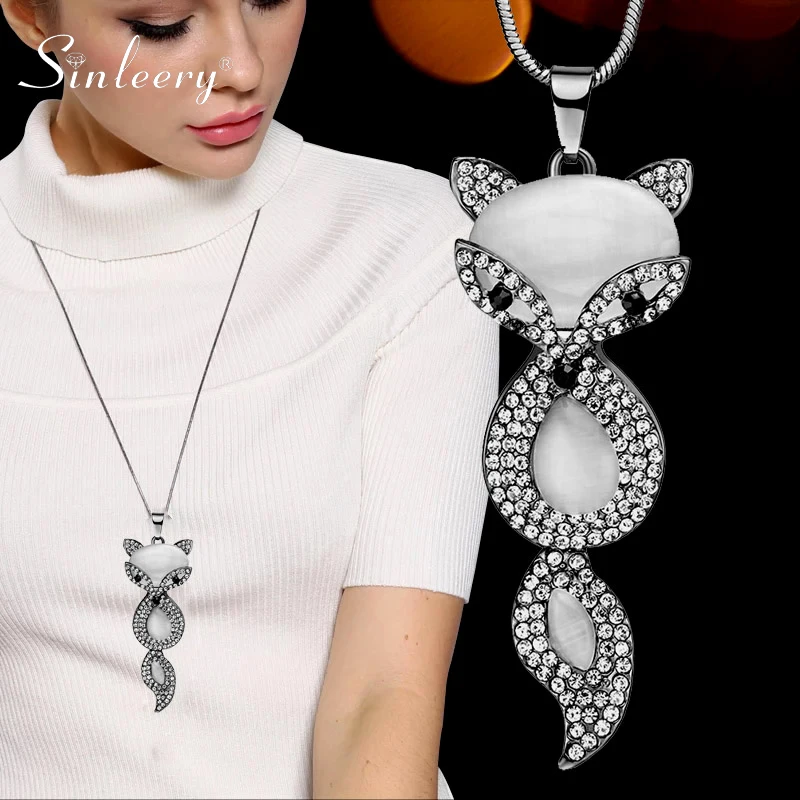 SINLEERY ожерелье с кулоном в виде милой лисы цепочка серебряного цвета черным