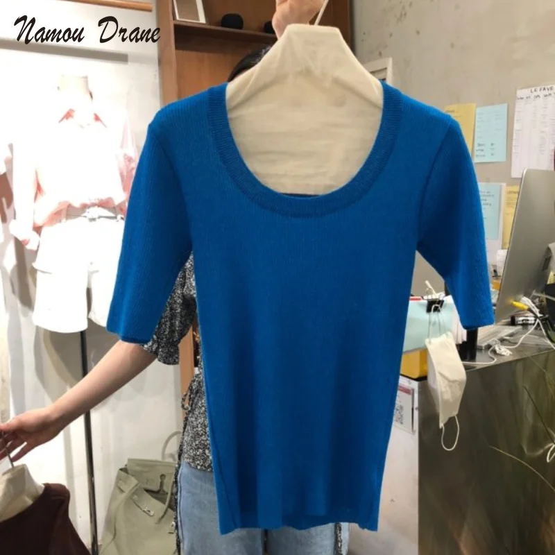 

Namou Drane Весна 2021 Новый Ретро темпераментный женский свитер стрейчевый тонкий натуральный шерстяной свитер женская футболка