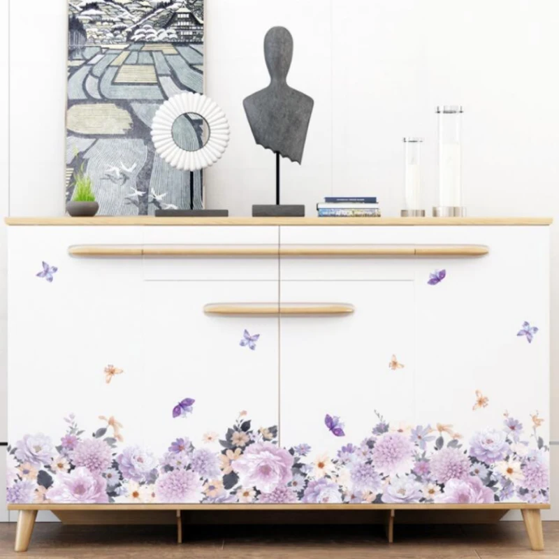 

Peony Flower Baseboard Entrance Cabinet Cabinet Corridor Aisle Corner Self-adhesive Paper Background decorative wall stickers